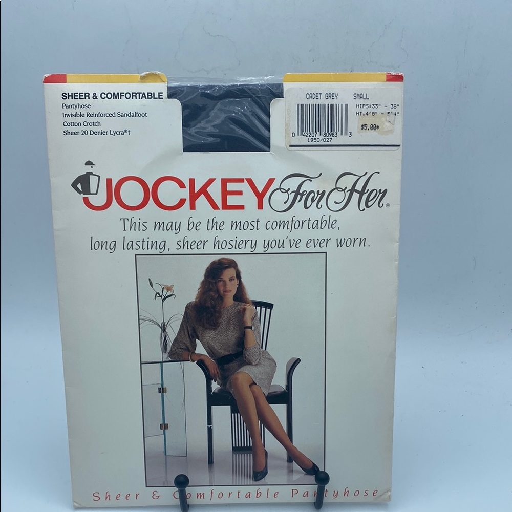 VTG 1991 Jockey for Her sheer pantyhose reinforced sandal foot cadet grey sz S